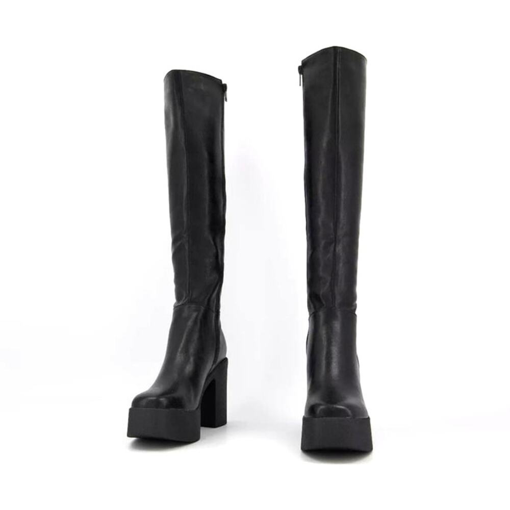 La Moda Slick Nicks Black Platform Knee Boots Size 10 Vegan